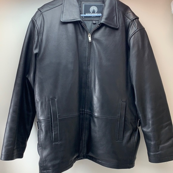 Weatherproof leather zip front black coat L EUC